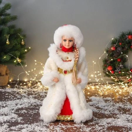 Фигурка новогодняя Снегурочка в бело-красной шубе двигается 40см