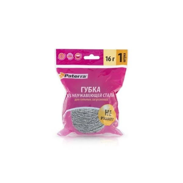 Губка для посуды металл Спираль 16г PATERRA (360)