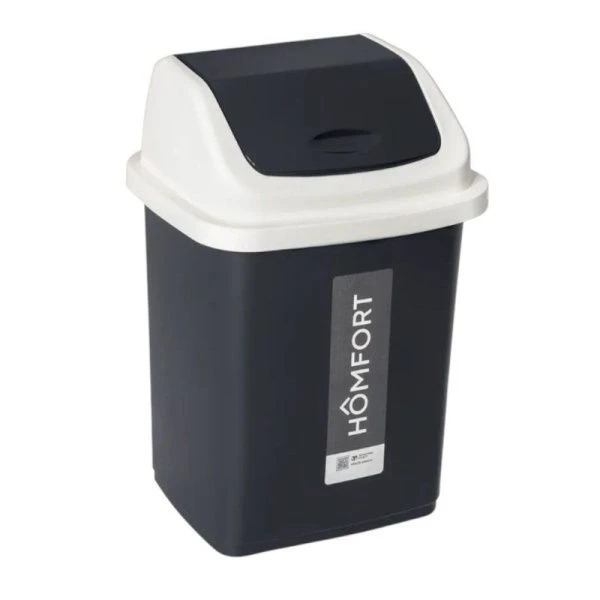 Контейнер для мусора 10л пластик Комфорт 24,5*19,5*27,5см графитовый  с подвижной крышкой (18) Контейнер для мусора 10л пластик Комфорт 24,5*19,5*27,5см графитовый  с подвижной крышкой (18)