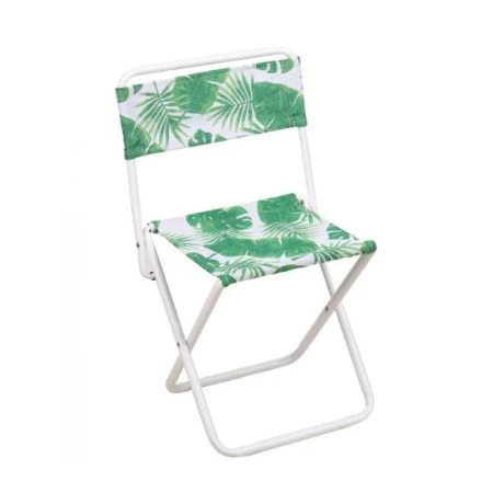 Стул складной походный со спинкой 38,5*36,5*64,5см металл (max нагр.90кг) ткань с троп.лист.светлый ПС2 (5)