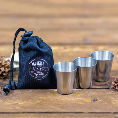 Набор стопок нерж.сталь 3шт. 30мл Мужик №1 в мешочке