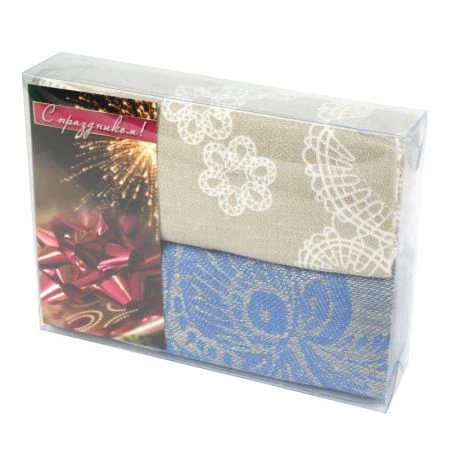 яяяНабор полотенец 2пр 50*70 хлопок/лён С Праздником! в ПВХ уп.