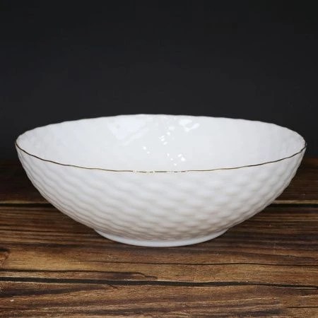 Салатник 20см 1200мл стеклокерамика белая фактурная отводка золотом WVW80Q (18)