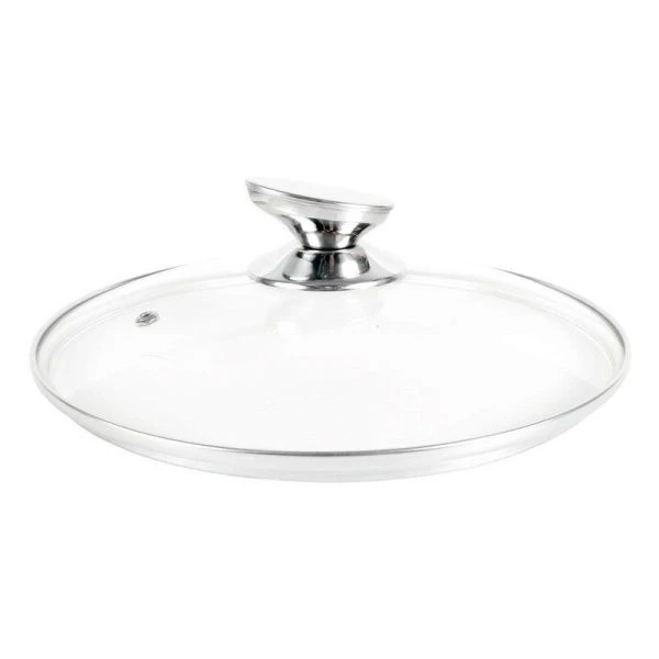 Крышка 20см стекло с овальной нерж.сталь ручкой, метал.ободком низкая, арт.5520 (10)