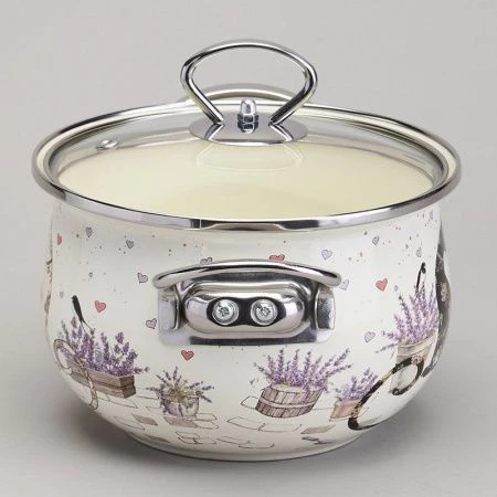 Кастрюля 2л эмаль Lavander Cats со стекл.крышкой 18см (6)