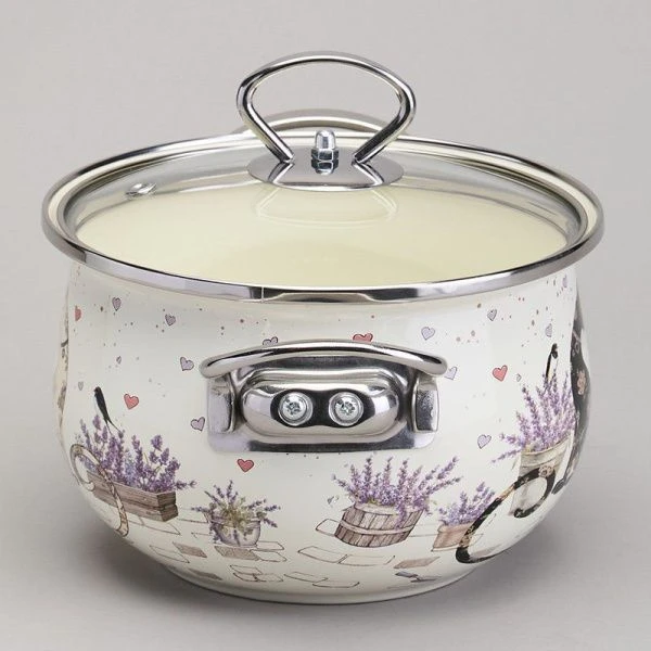 Кастрюля 2л эмаль Lavander Cats со стекл.крышкой 18см (6)