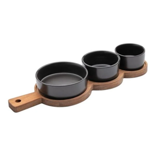 Менажница 3 секции 90/135/200мл керамика Alturo на бамбук.подставке 35*12*1,5см ALT-03 (12)