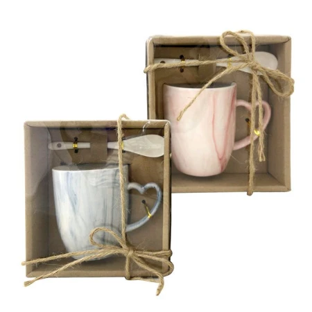 Кружка 280мл керамика с ложкой МРАМОР 2вида подар.уп JC-11370 (72)