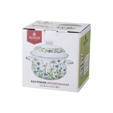Кастрюля 2л эмаль Family Farm с крышкой 18см выс.11см (6)