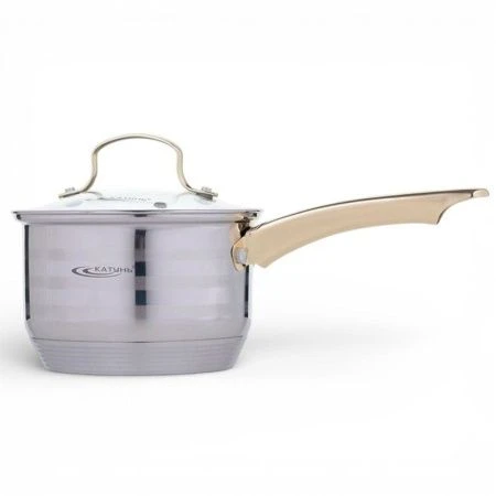 Ковш 1,8л нерж.сталь ЭЛИС ГОЛД (d16см, h10,5см, стекл.крышка, клеп.ручка) индукция KT22-K (4)