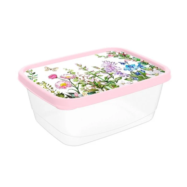 Контейнер пищевой 500мл пластик ЦВЕТУЩИЙ ЛУГ светло-розовый прямоугольный (20) 223110807/01
