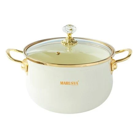 Кастрюля 4л эмаль со стекл.крышкой ручка золото кремовый перламурт (6)
