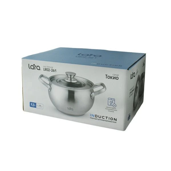 Кастрюля 2,3л нерж.сталь ТОКИО стекл.крышка 16см h10,5см индукц.капс.дно LR02-261 (4)