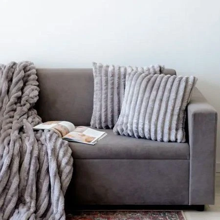 Наволочка декоративная 40*60cm велсофт 300GSM полоска 2,5мм серая JC-17897 (50)