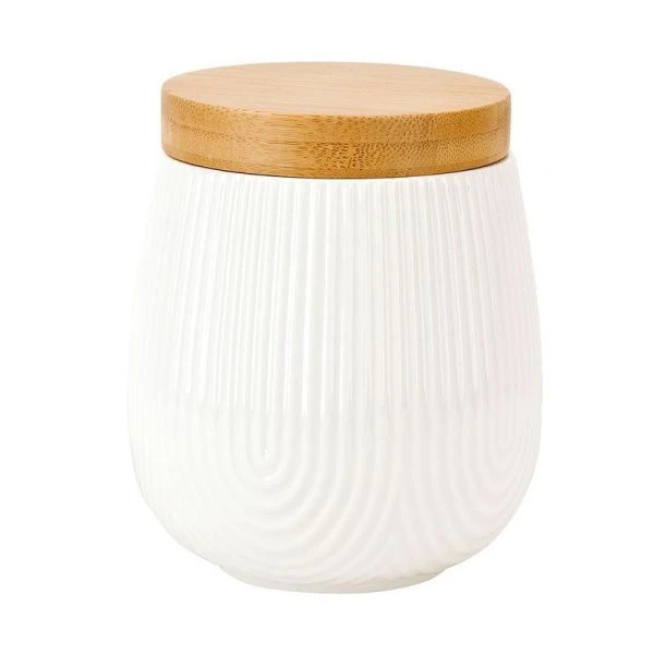 Банка для сыпучих продуктов 900мл 11*11*14,5см фарфор Naturel с бамбуковой крышкой (24)