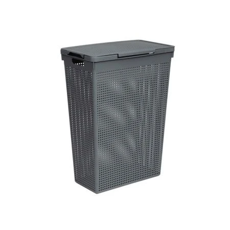 Корзина для белья 60л 43*33*59,5см пластик ЛОФТ серая с крышкой (10)