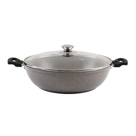 Жаровня 30*8,5см алюминий АП стекл. крышка светлый мрамор (3)