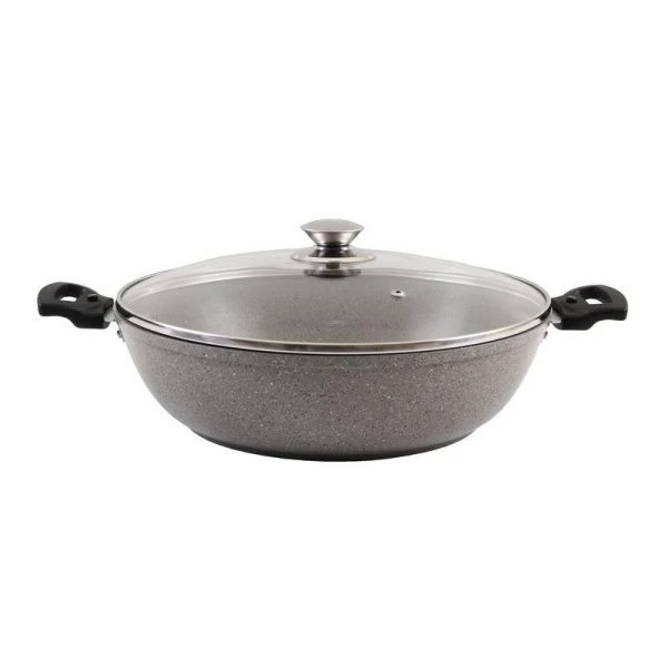 Жаровня 30*8,5см алюминий АП стекл. крышка светлый мрамор (3)