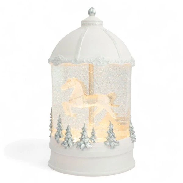 Фонарь новогодний с подсветкой 20см пластик белый Лошадь под куполом Horse ANLAF-YJHS1123