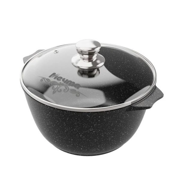 Кастрюля 10л алюминий АП ГРАНИТ BLACK стекл.крышка 32см (2)