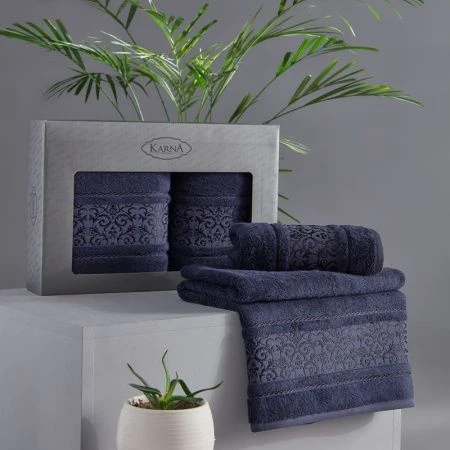 яяяНабор полотенец 2пр 50*90/70*140 бамбук Karna ARMOND (Синий)