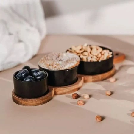 Менажница 3 секции 90/135/200мл керамика Alturo на бамбук.подставке 35*12*1,5см ALT-03 (12)