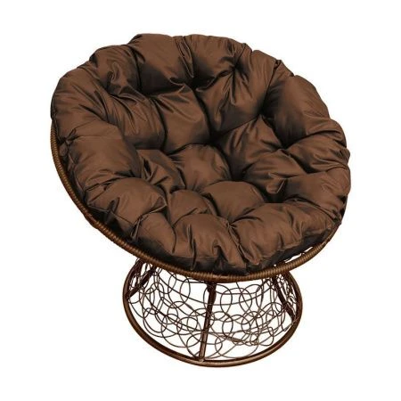 Кресло Папасан с ротангом металл коричневое, коричневая подушка 107*107*75см (max нагр. 150кг)