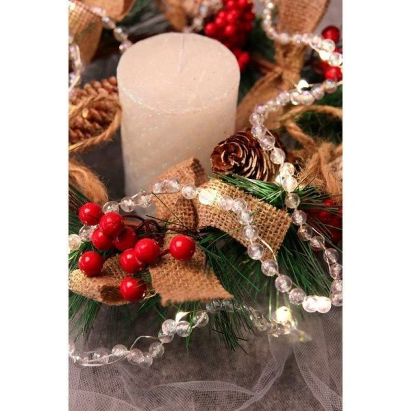 Гирлянда эл "Искрящиеся кристаллы", нить росы медь, 2.2м, 20LED, шампань, пост.свеч., 2хАА