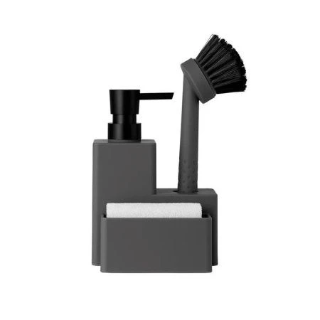Дозатор для моющего средства с губкой и щеткой темно-серый (6/24)