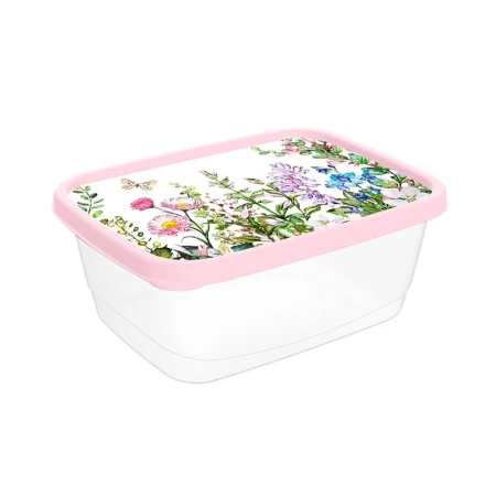 Контейнер пищевой 1,5л пластик ЦВЕТУЩИЙ ЛУГ светло-розовый прямоугольный (24) 223111007/01