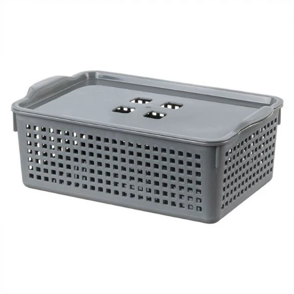 Корзинка 3,8л 295*185*105мм пластик ЛОФТ серый с крышкой (12)