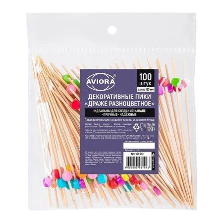 Шпажки для канапе 12см 100шт бамбук Драже разноцветное в пакете PATERRA (50)