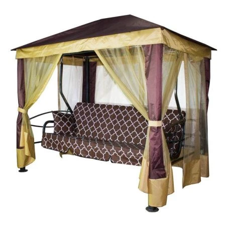 Качели садовые Монреаль Премиум 4-х мест.(до 380кг)карк.корич.,матрас коричнев. 255*175*235см МС7029