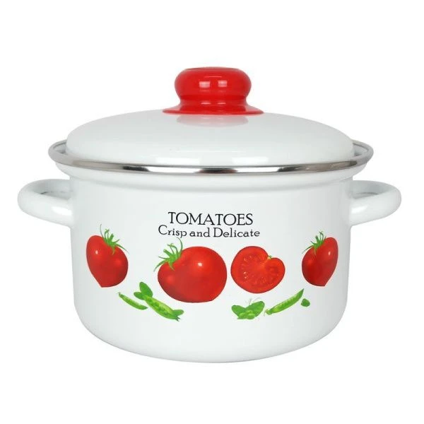 Кастрюля 2л эмаль ТОМАТЫ белая 01-1610/4 (8)