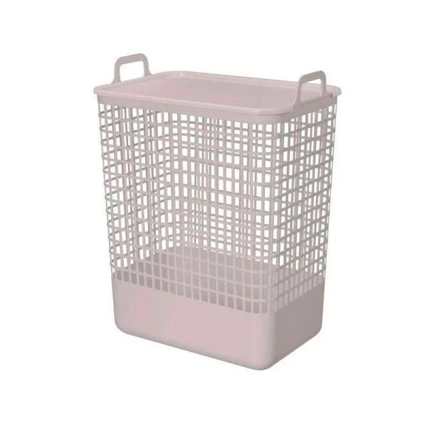Корзина для белья 35л 380*262*500мм пластик КОВО с крышкой светло-бежевая (7)