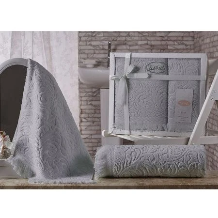 Набор полотенец 2пр 50*90/70*140 махровые Karna ESRA серый 500г Набор полотенец 2пр 50*90/70*140 махровые Karna ESRA серый 500г