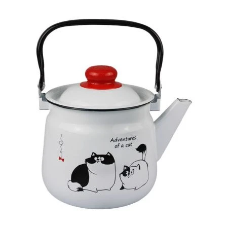 Чайник 2,5л эмаль КОТЫ белый с рис. 01-2711/4 (4)