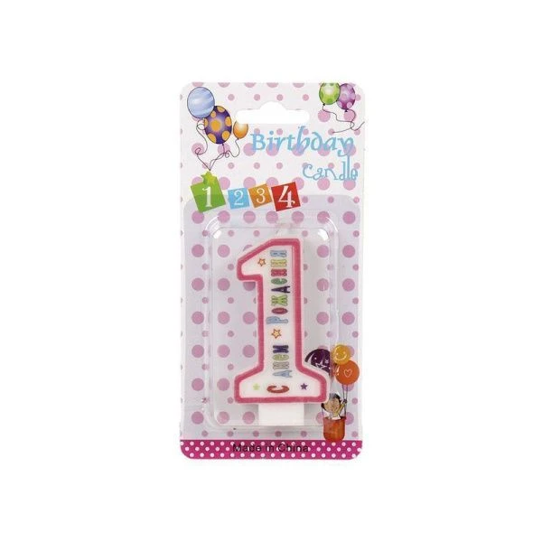 Свеча в торт Цифра 1 С Днем рождения парафин 72WA (12)