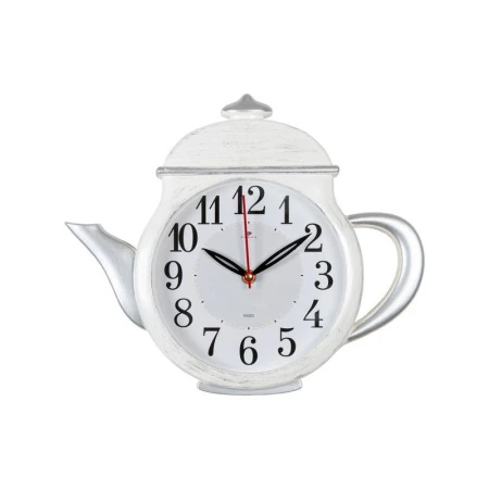 Часы настенные 29*34см РУБИН Классика чайник белые с серебром (10)