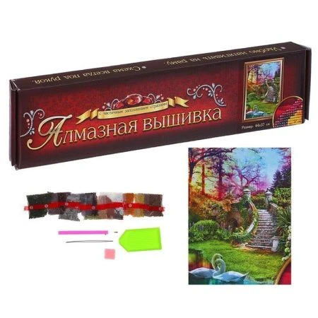 яяяНабор для творчества Алмазная вышивка с частичным заполнением текстиль Лебеди