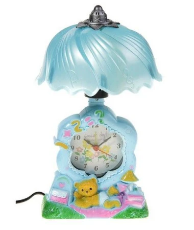 Лампа настольная детская с часами-будильник Мишка на лужайке от 220v 25*12см 155409