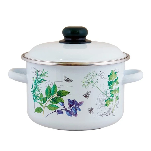 Кастрюля 3л эмаль ТРАВЫ цилиндрическая ТМ Appetite (6)