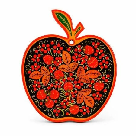 Доска разделочная 26,5*20,5см дерево Яблоко с хохломской росписью (1)