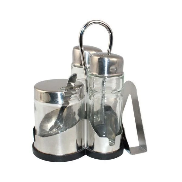 Набор для специй 3пр+салфетница нерж.сталь/стекло на мет.подставке BH-7804 (48)