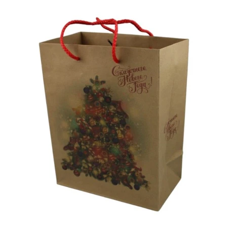 Пакет новогодний крафт 18*23*10см Любители кататься (12/240)