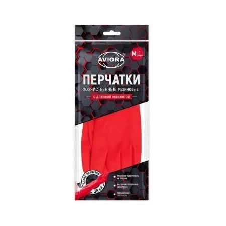 Перчатки резиновые с удлиненной манжетой 38см красные р-р M AVIORA (60)