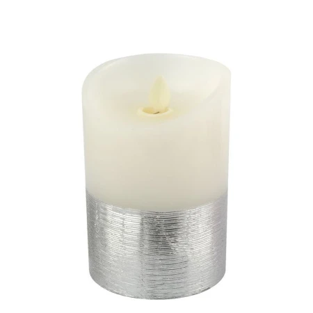 Свеча светодиодная пластик H10см D7,5см (на батарейках) серебро JC-12263 (60)
