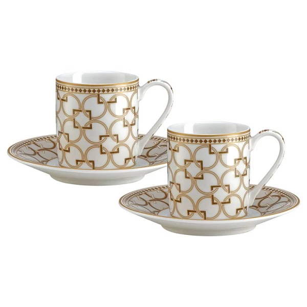 Кофейный набор 4пр фарфор Deco на 2 персону 80мл бело-бежевый с золотистым кантом Круги и квадраты подар.уп. PM-0