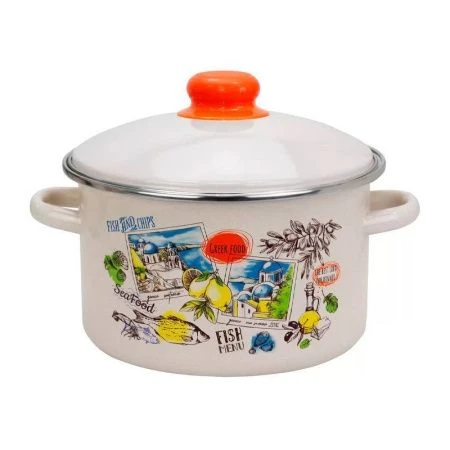 Кастрюля 3л эмаль ГРЕЧЕСКАЯ КУХНЯ бисквит с рис. 33-Б1612/4 (4)