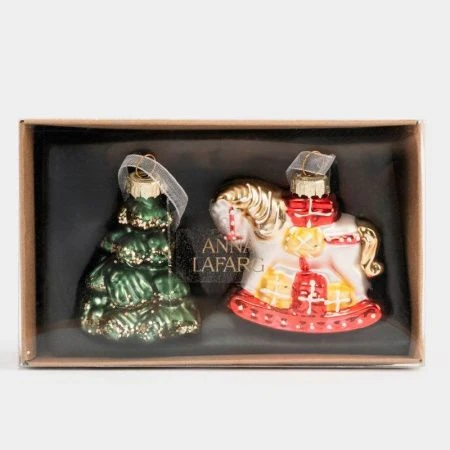 Игрушка новогодняя набор 2шт 7см стекло Елка/Лошадка New year ANLAF-NWR1947